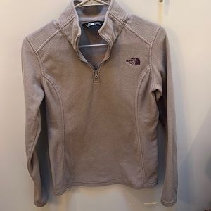 North Face Women’s (size small) Grey Fleece with purple North Face logo